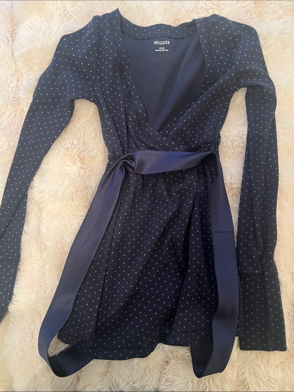 Hollister Navy Polka Dot Tie-Waist Wrap Dress